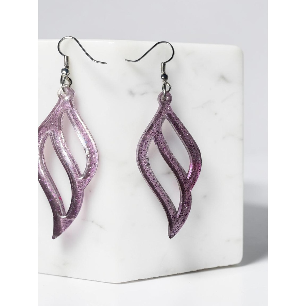 Handmade Lavender Leaf Resin Earrings - Picture 6 of 8